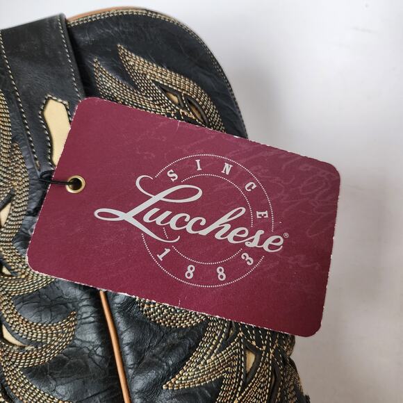 Lucchese Western Boots Womens Size 6B Hillsboro Lazer Design Snip Toe Black - Picture 12 of 14